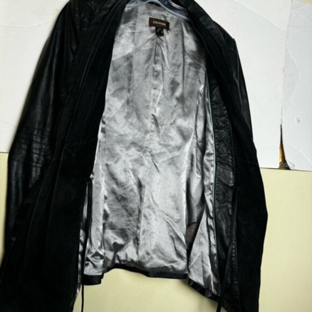 Daniel Leather Open Shawl Collar Jacket Blazer Ties Ribbed Stretch Sides Pockets - Picture 6 of 16